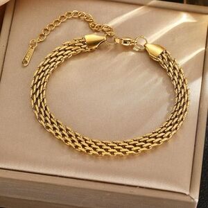 18K Yellow Gold Plated Multi-Strand Chain Bracelet with Adjustable Clasp